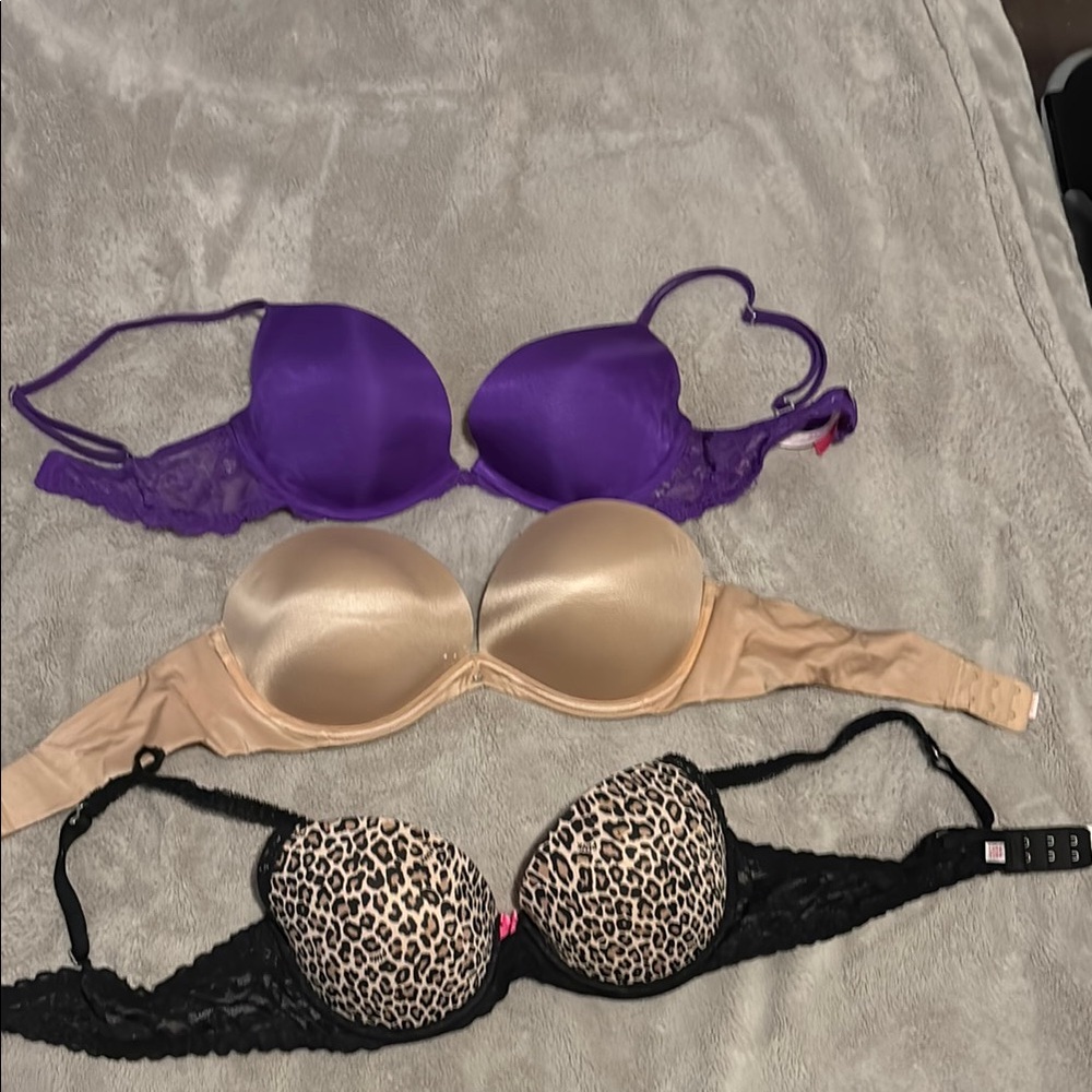 Victoria's Secret Purple, Cream & Cheetah Bras Intimates Collection